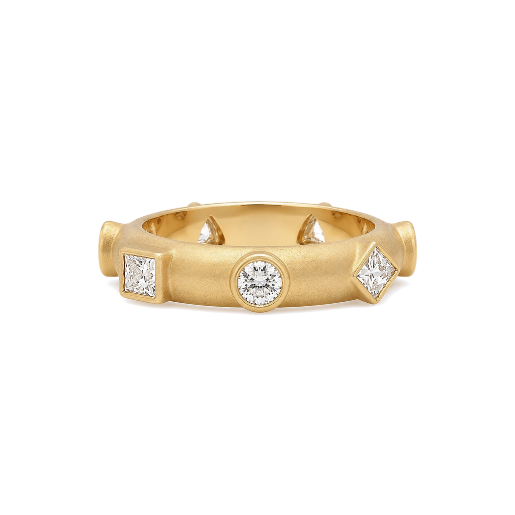 7 Centers Diamond Japa Prayer Ring in Yellow Gold