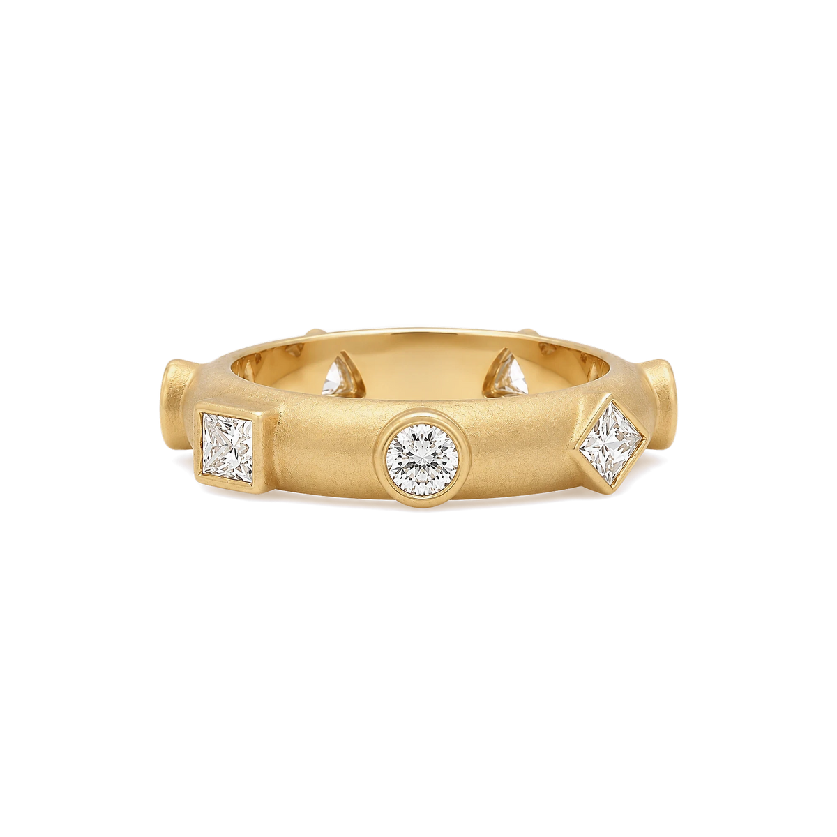 7 Centers Diamond Japa Prayer Ring in Yellow Gold