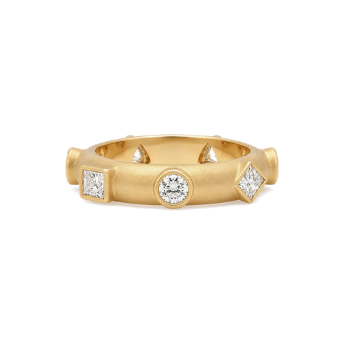 7 Centers Diamond Japa Prayer Ring in Yellow Gold