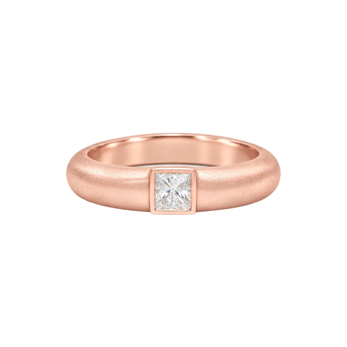 Princess Diamond Wide Band Ring in Rose Gold