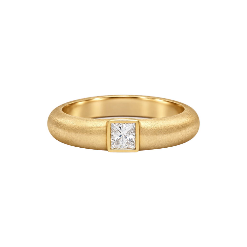 Princess Diamond Wide Band Ring in Yellow Gold