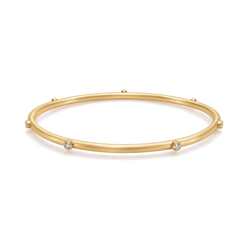 Round Diamond Japa Prayer Bangle in Yellow Gold angled view