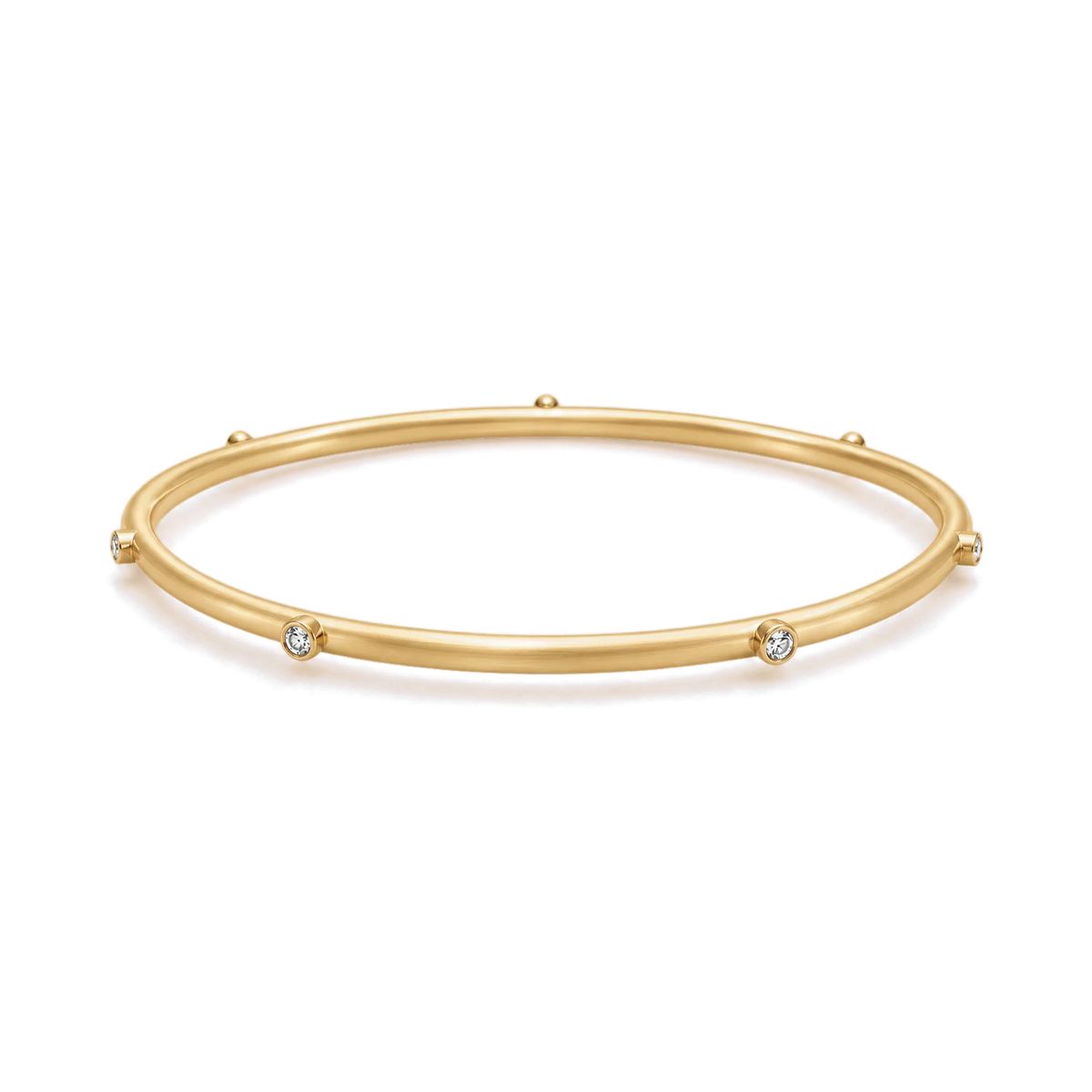 Round Diamond Japa Prayer Bangle in Yellow Gold angled view