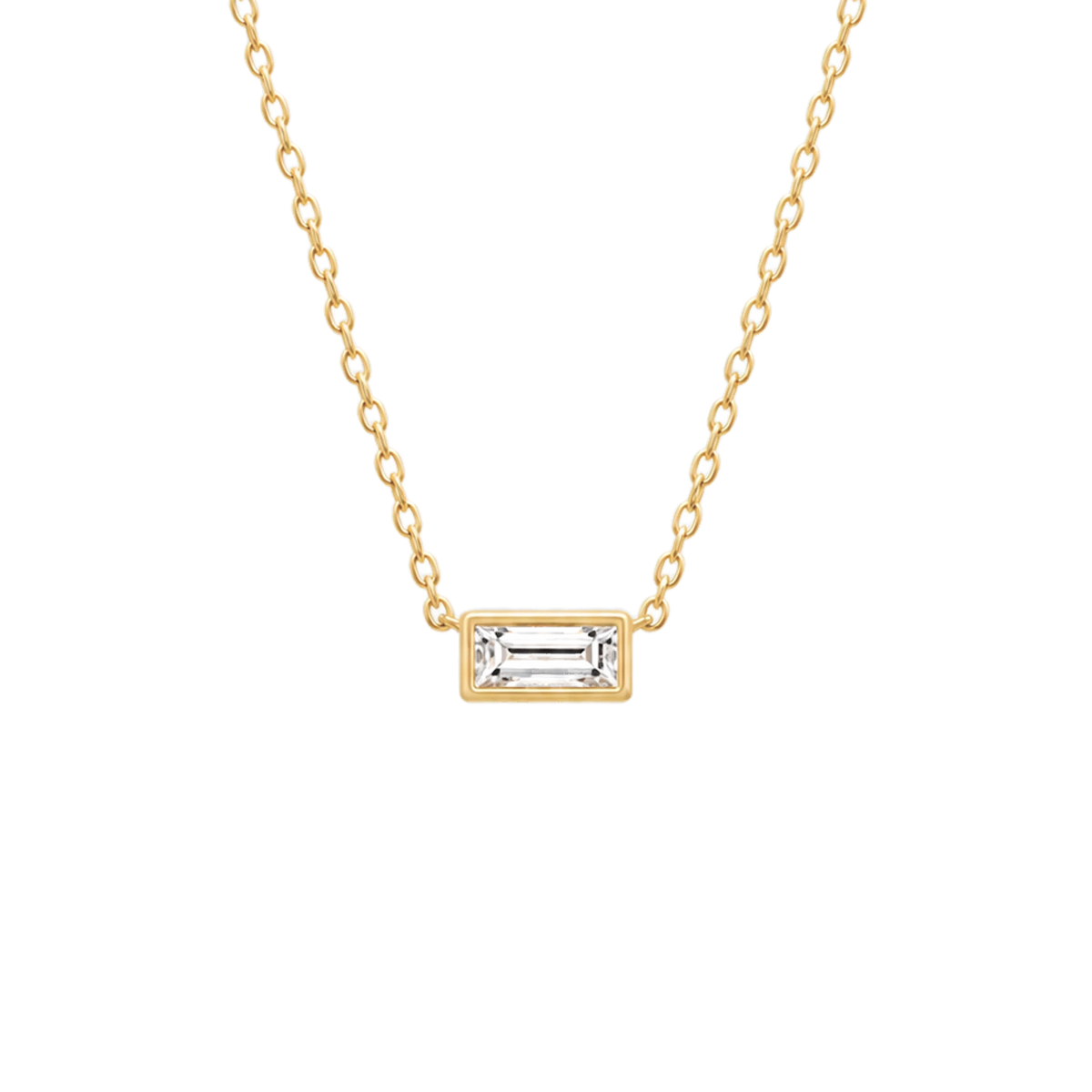 Baguette Diamond Solitaire Necklace in Yellow Gold