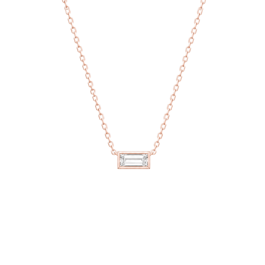 Baguette Diamond Solitaire Necklace in Rose Gold