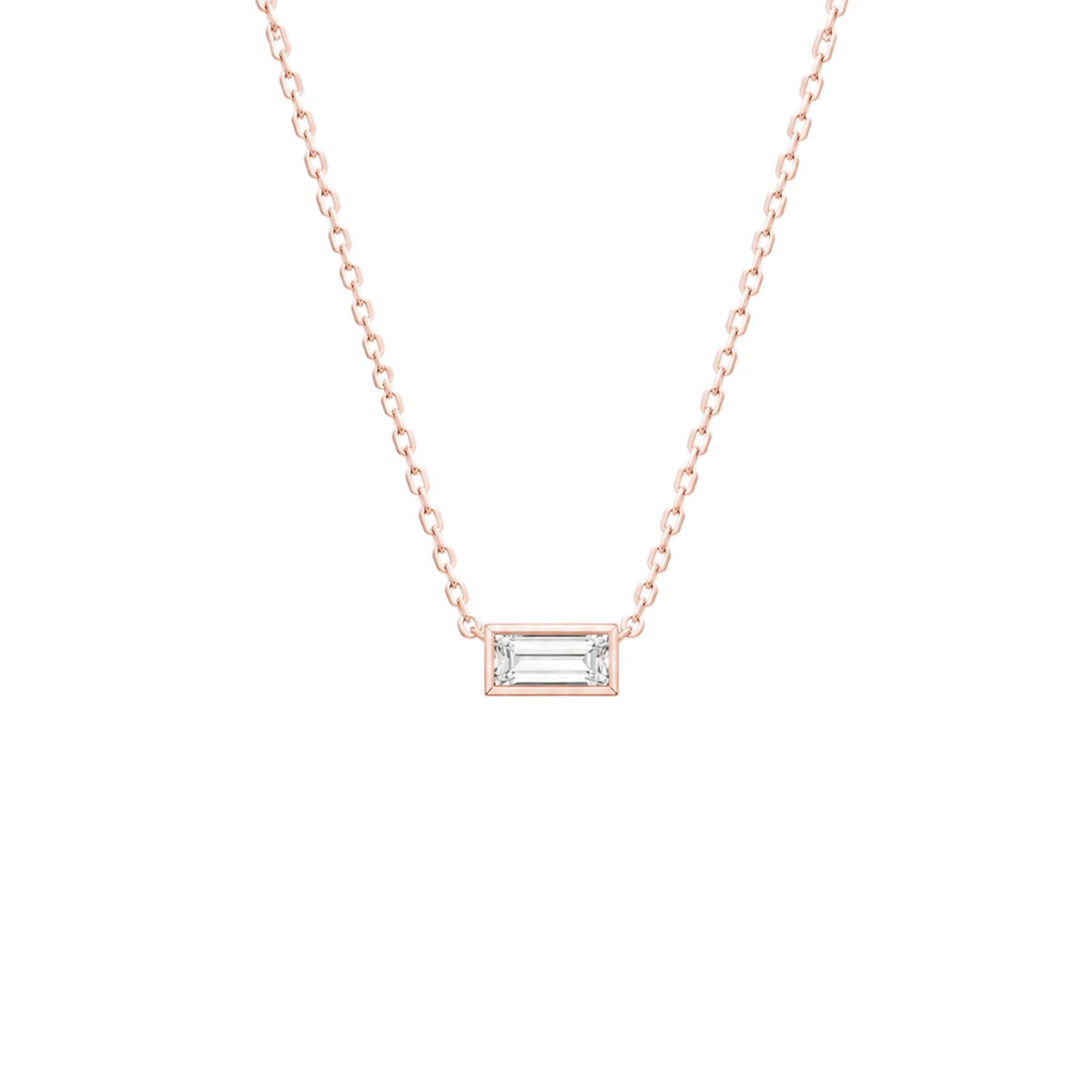 Baguette Diamond Solitaire Necklace in Rose Gold