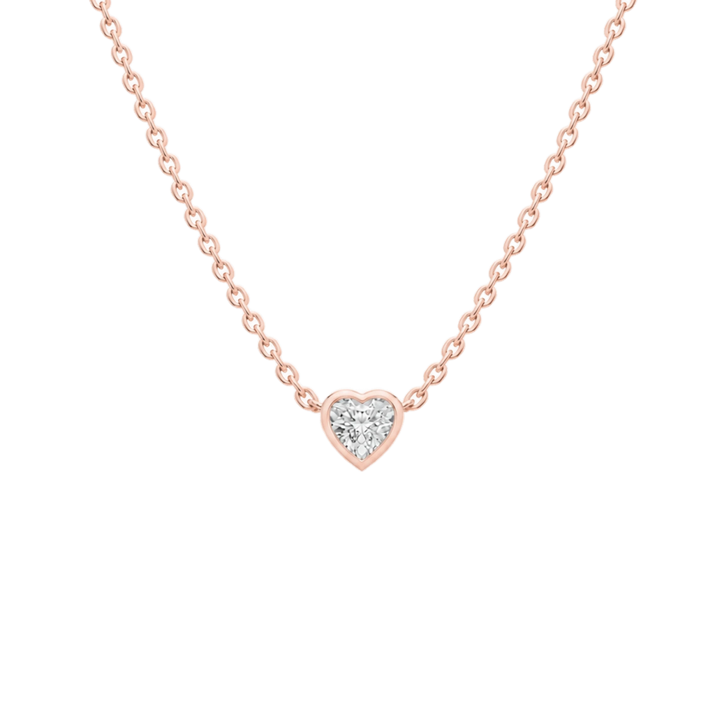 Heart Diamond Solitaire Necklace in Rose Gold