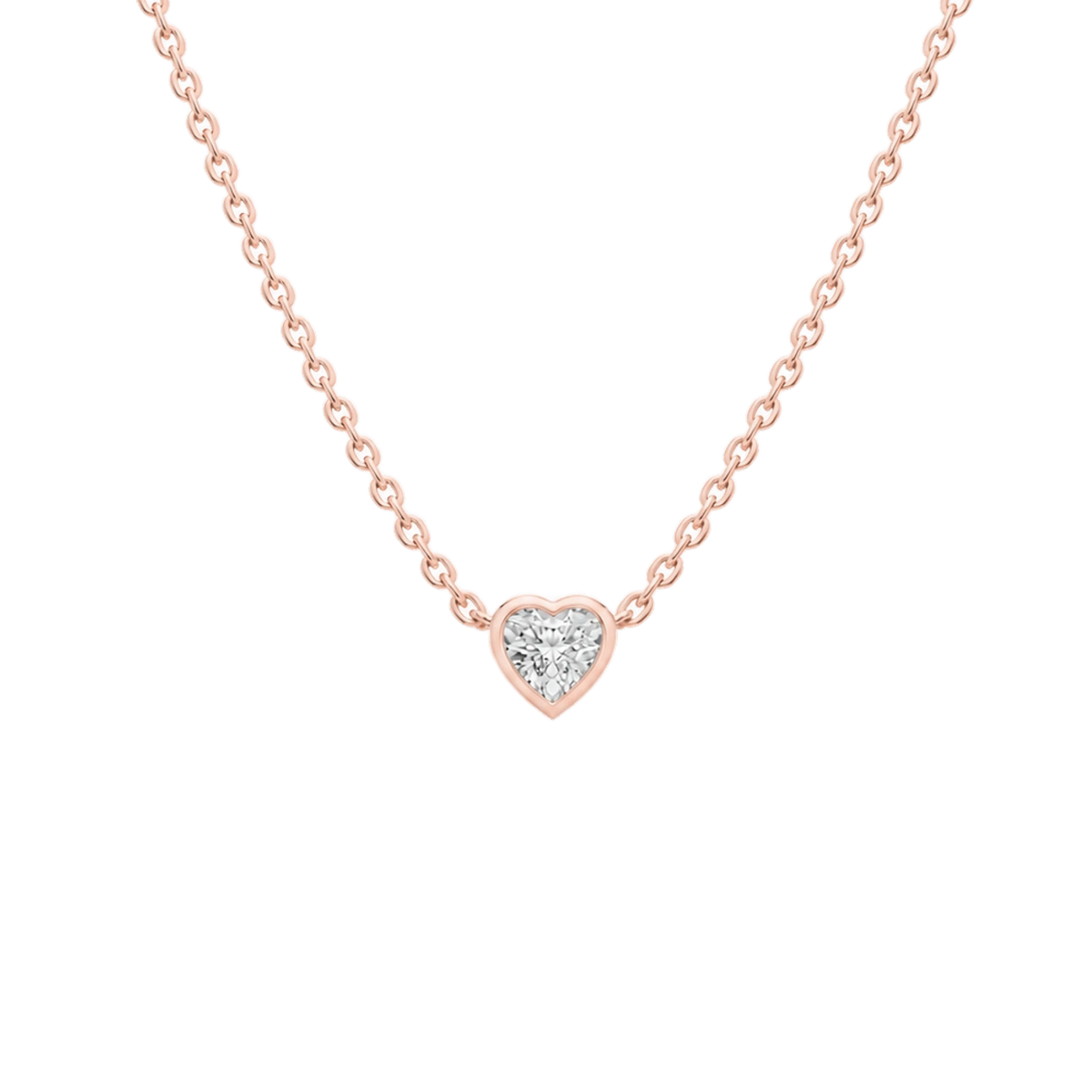 Heart Diamond Solitaire Necklace in Rose Gold