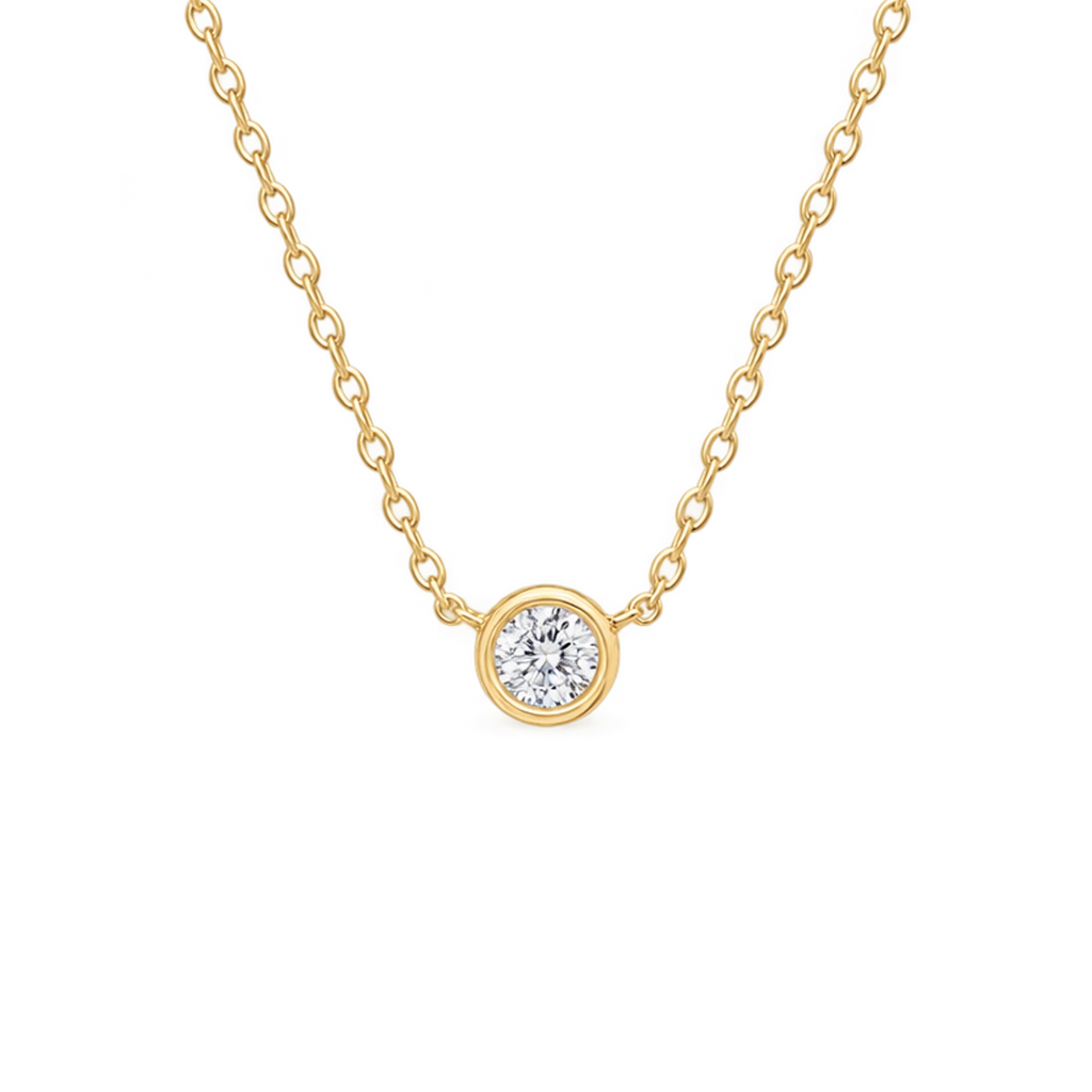 Round Diamond Solitaire Necklace in Yellow Gold