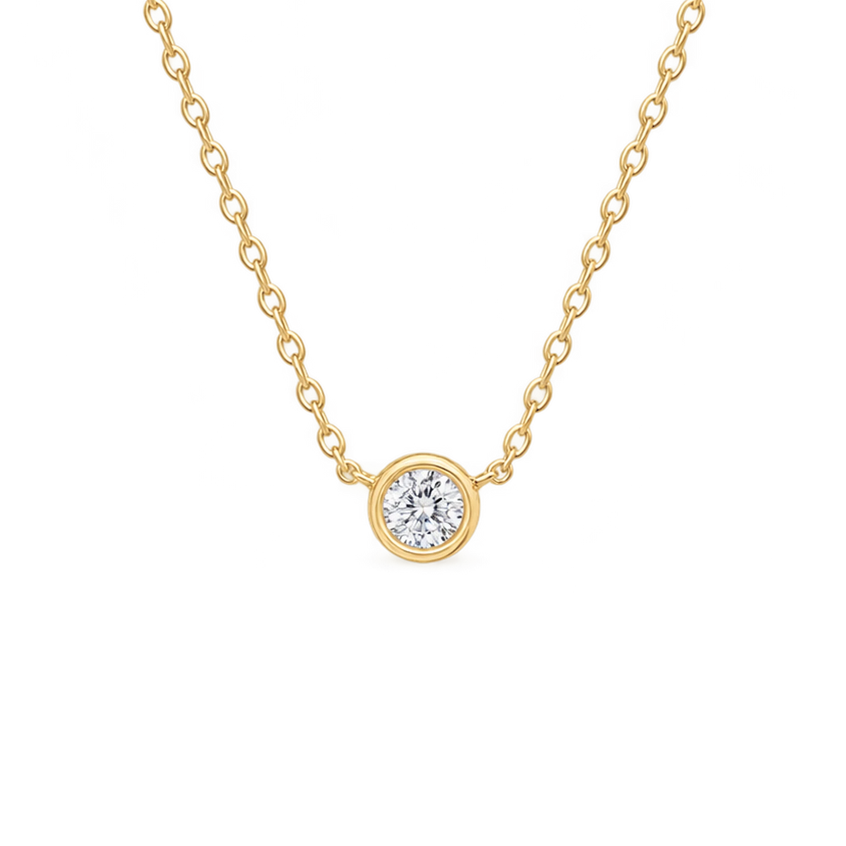 Round Diamond Solitaire Necklace in Yellow Gold