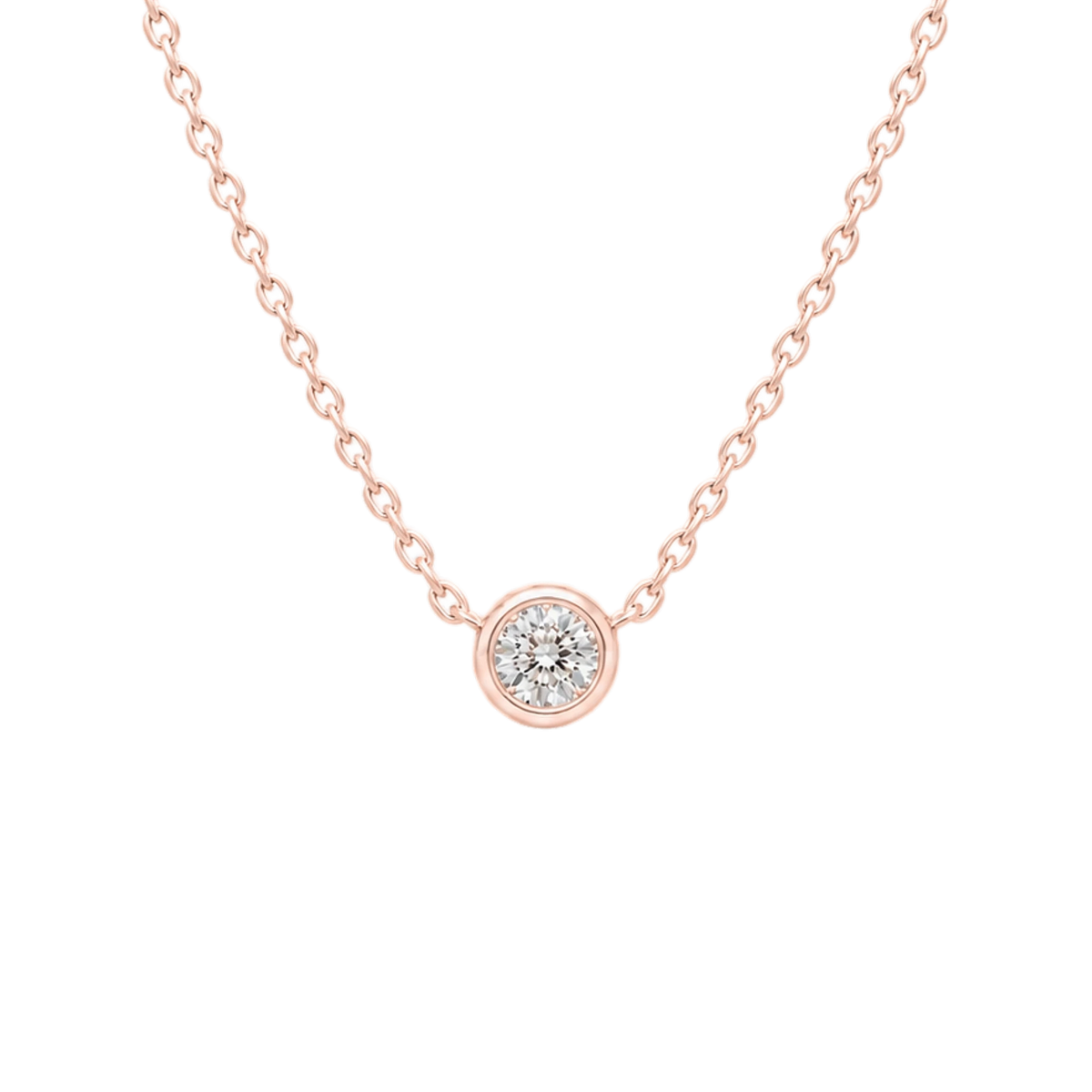 Round Diamond Solitaire Necklace in Rose Gold
