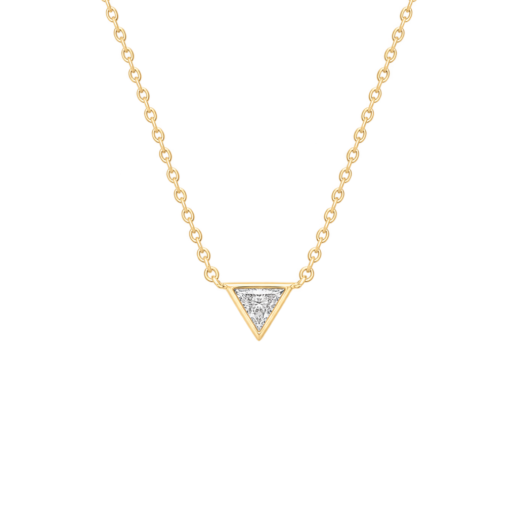 Triangle Diamond Solitaire Necklace in Yellow Gold angled view