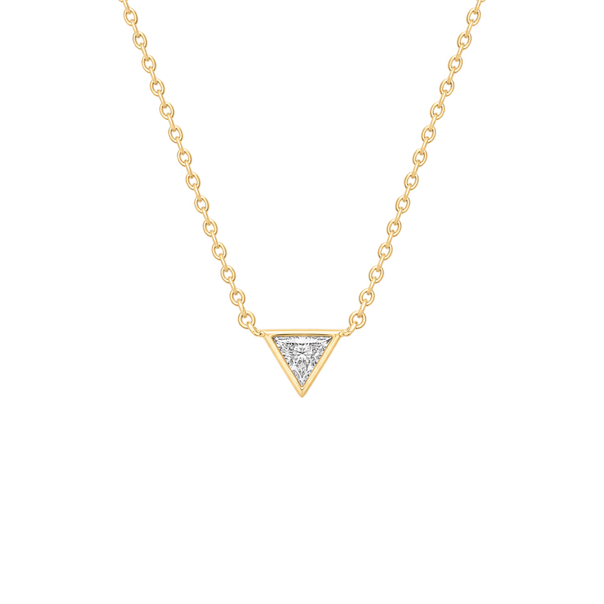 Triangle Diamond Solitaire Necklace in Yellow Gold angled view