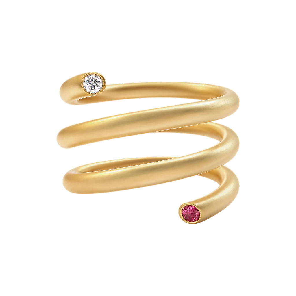 Diamond & Ruby Kundalini Ring in Yellow Gold