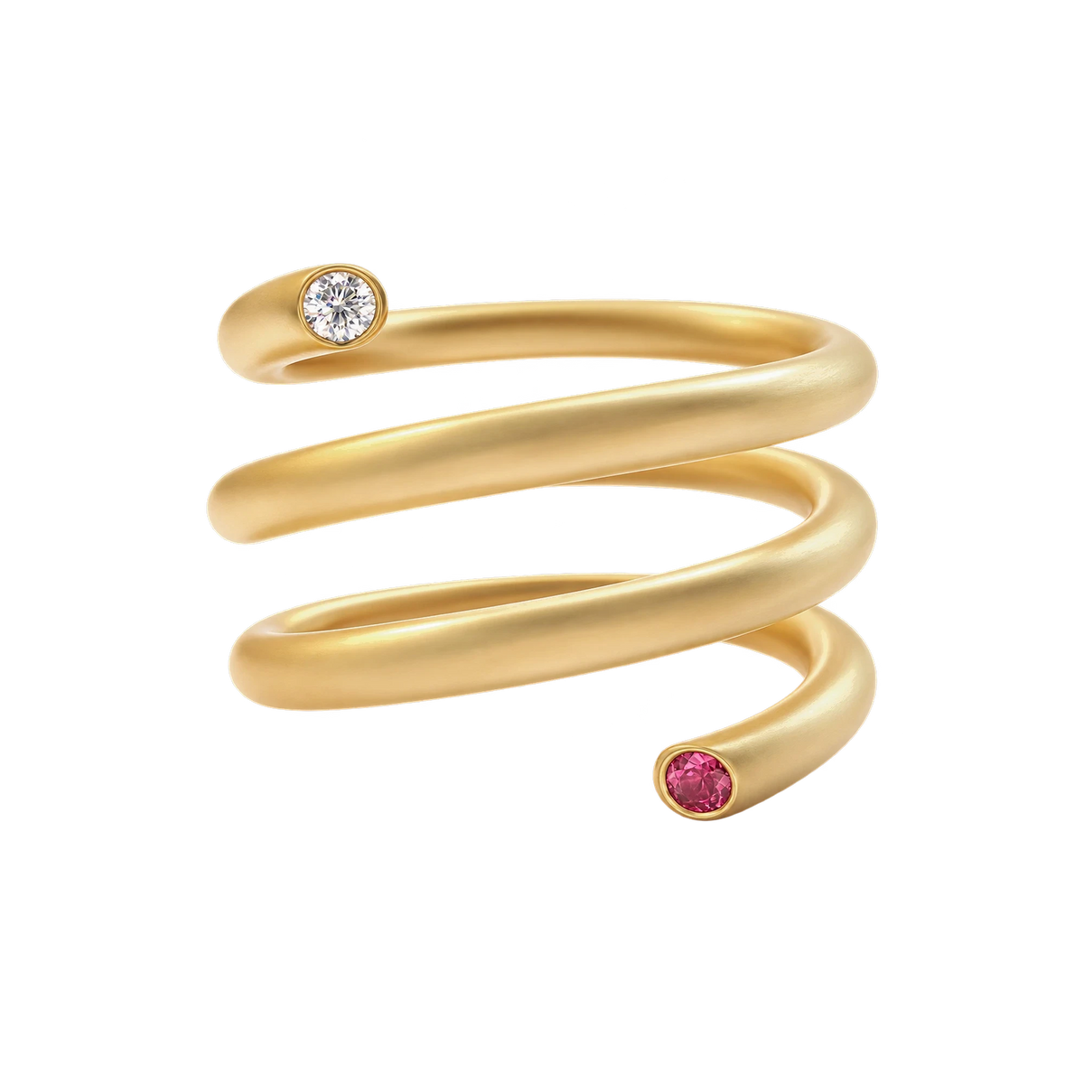 Diamond & Ruby Kundalini Ring in Yellow Gold
