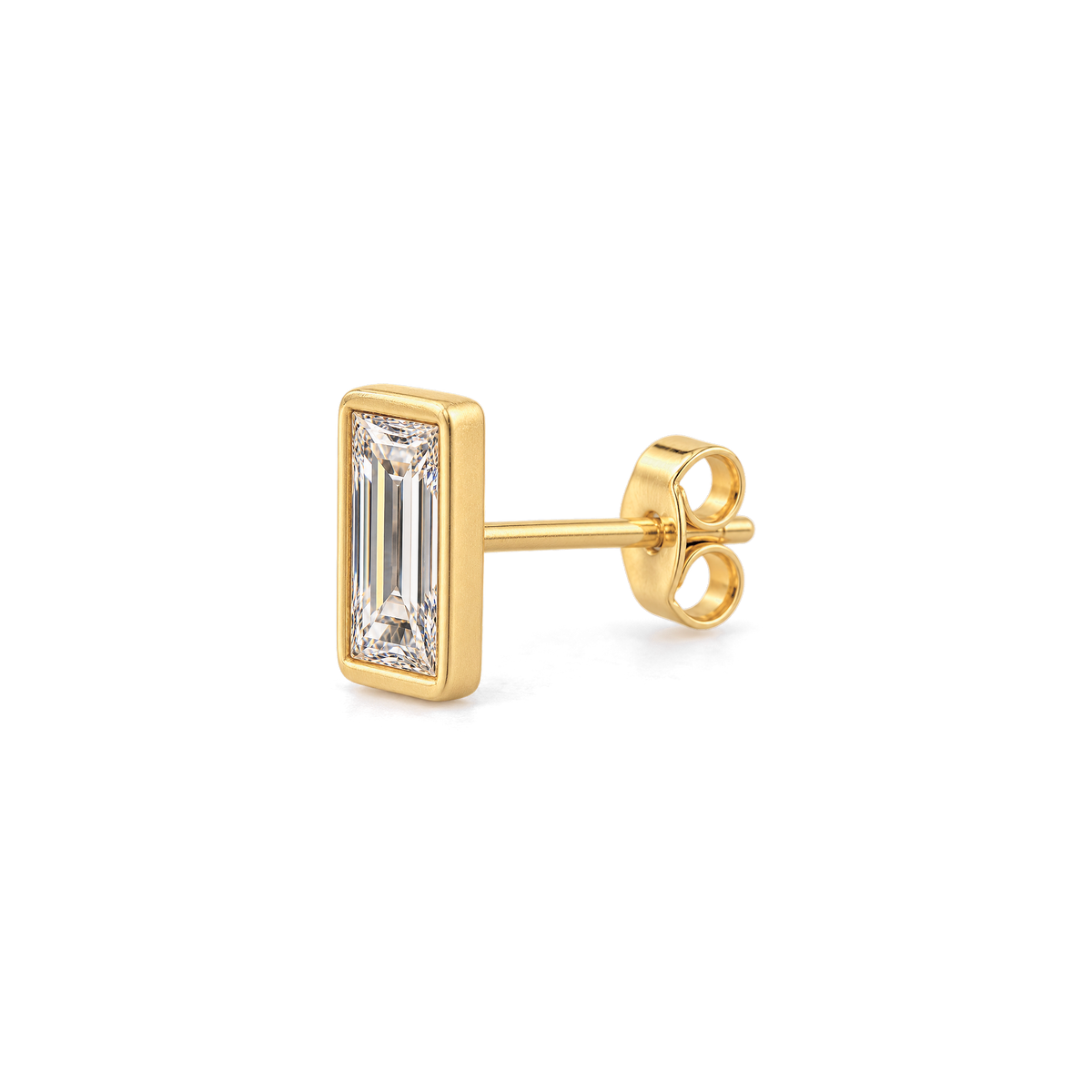 Baguette Diamond Stud in Yellow Gold side view