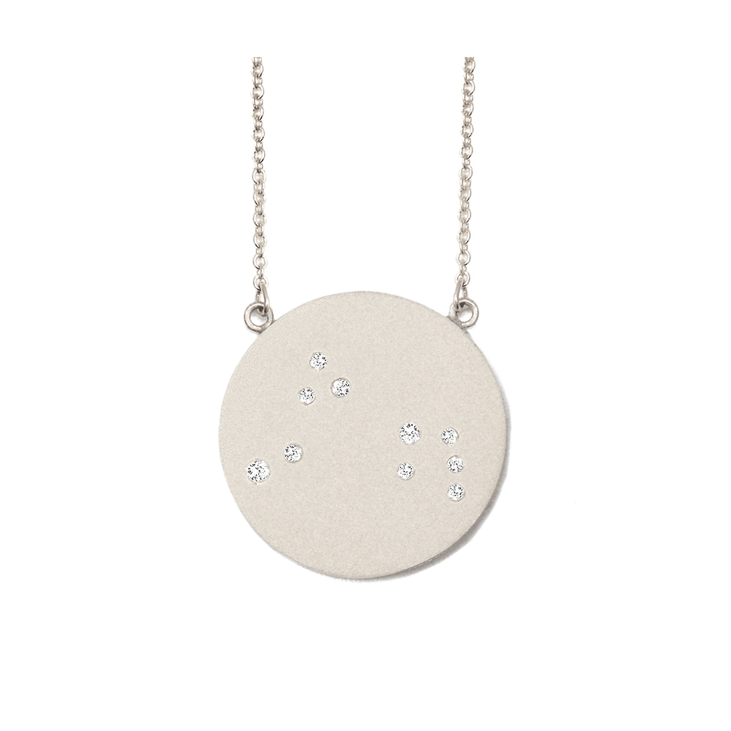 Aries Constellation Necklace in White Gold, satin finish