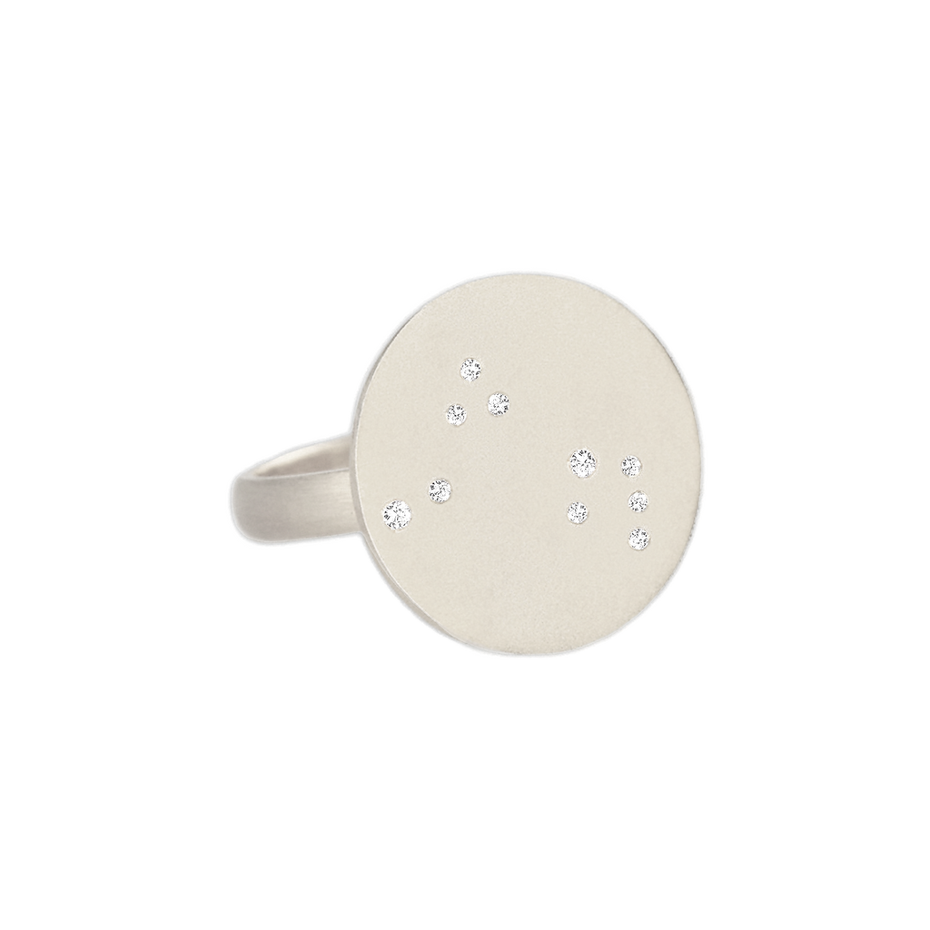 Aries Constellation Ring in White Gold, satin finish