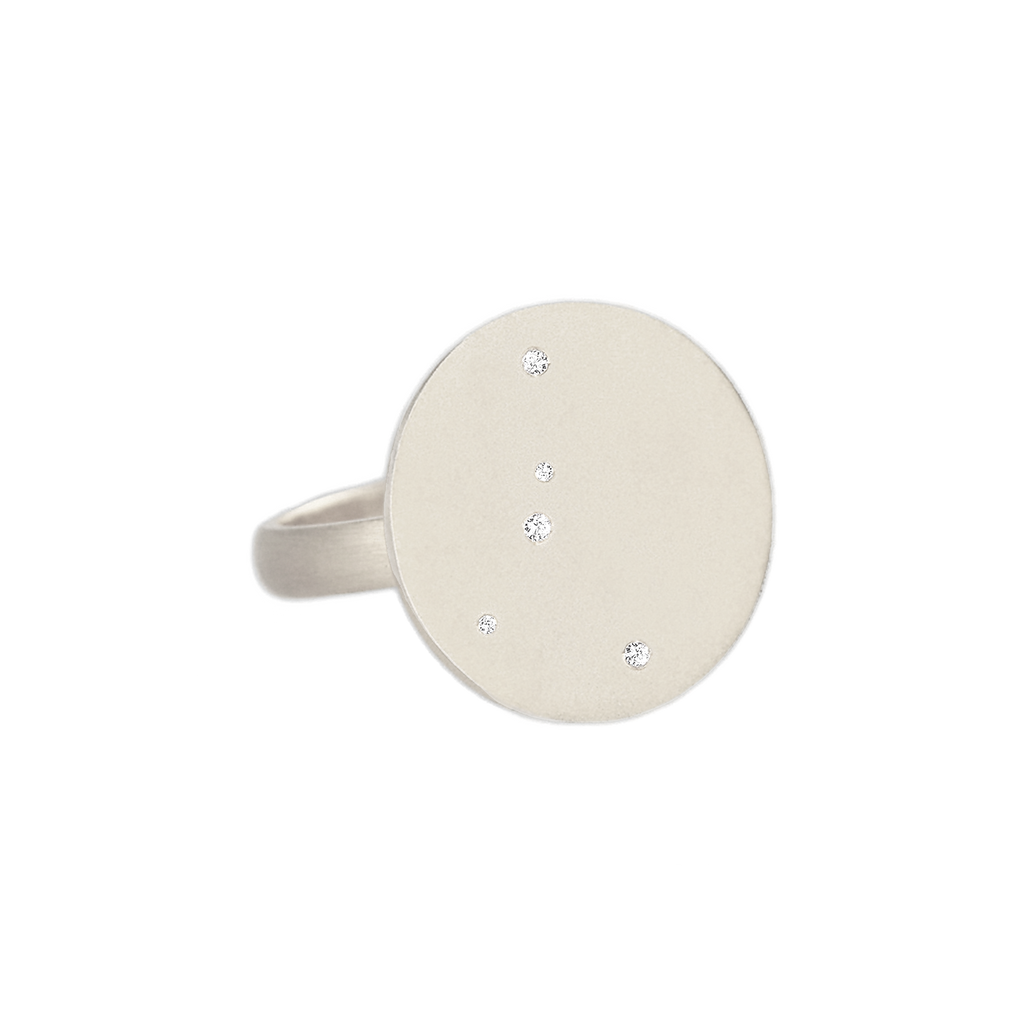 Cancer Constellation Ring in White Gold, satin finish