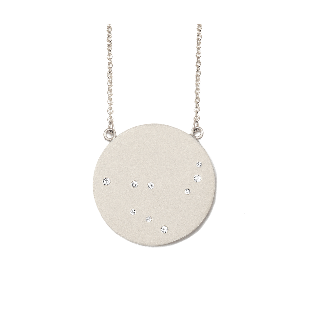 Capricorn Constellation Necklace in White Gold, satin finish