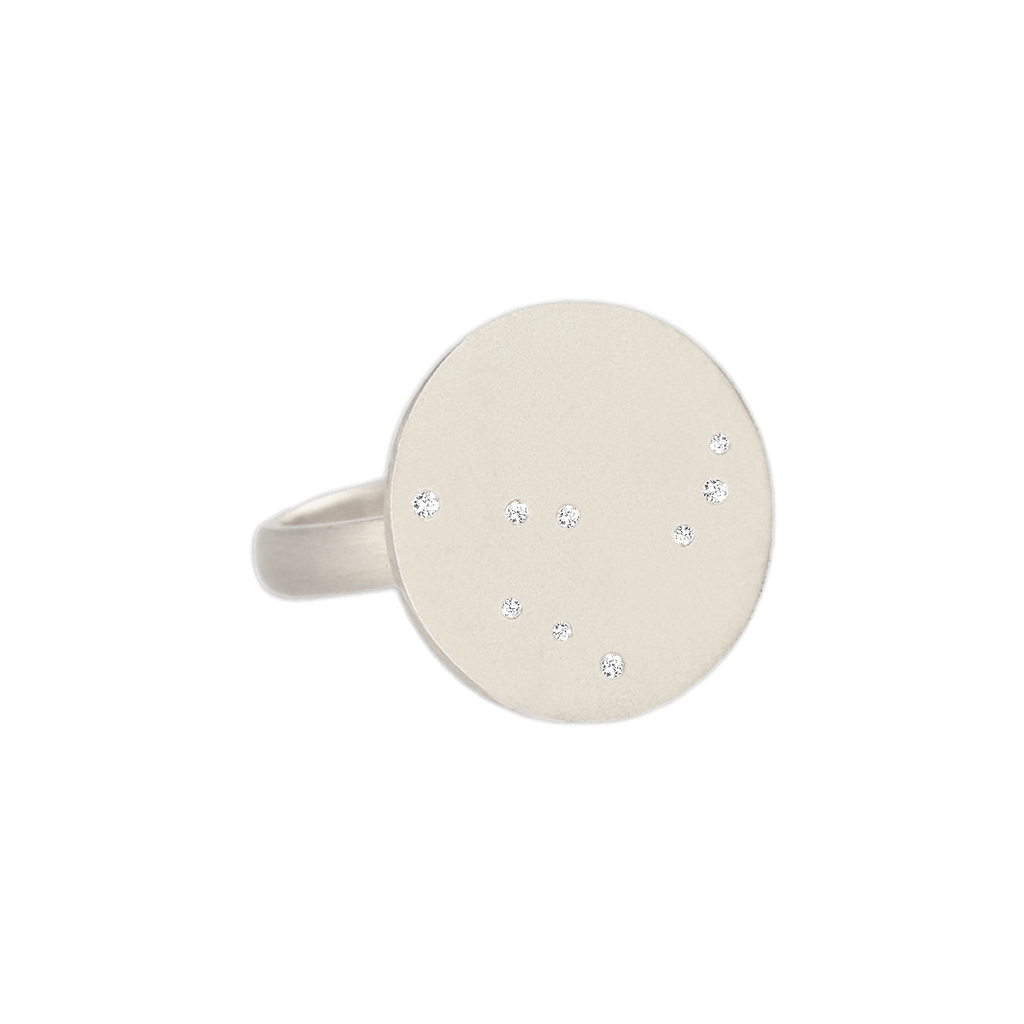 Capricorn Constellation Ring in White Gold, satin finish