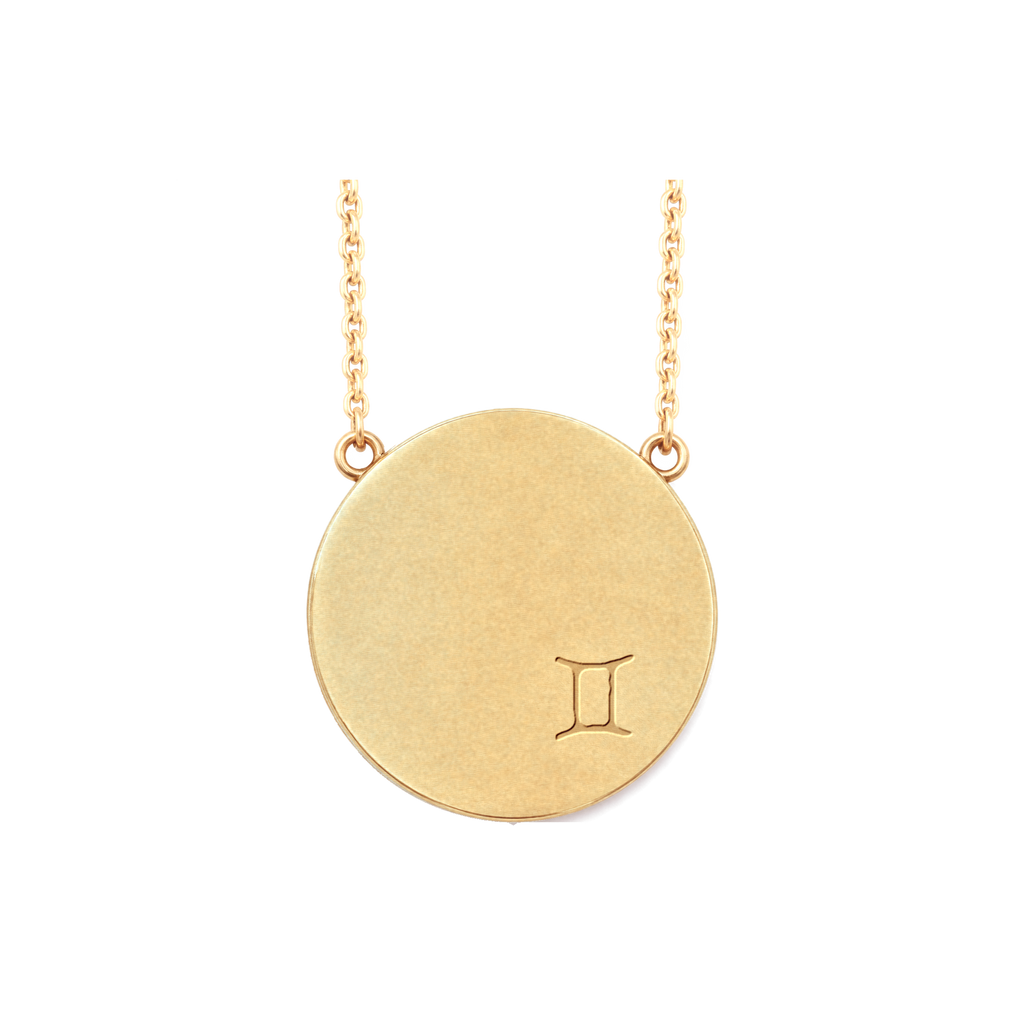 Gemini Constellation Necklace, back: engraved with the Gemini sign