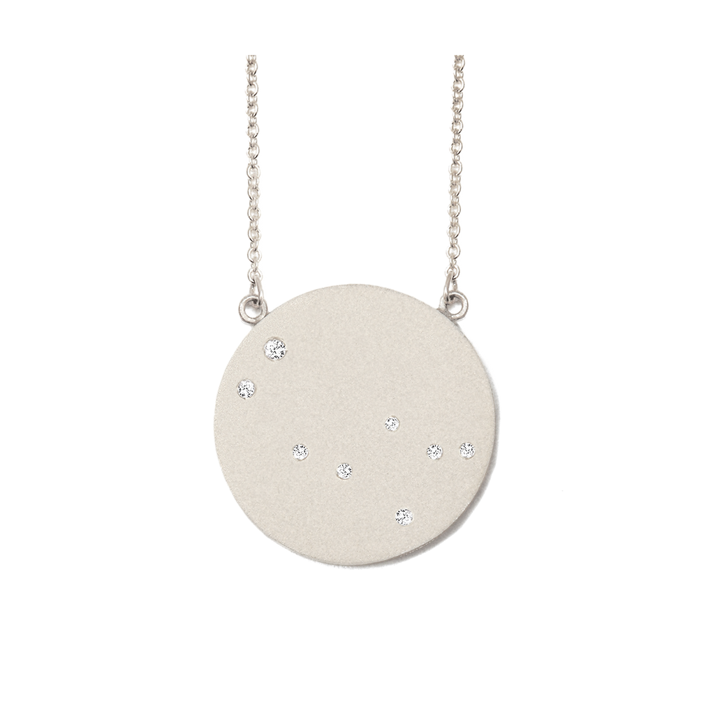 Gemini Constellation Necklace in White Gold, satin finish