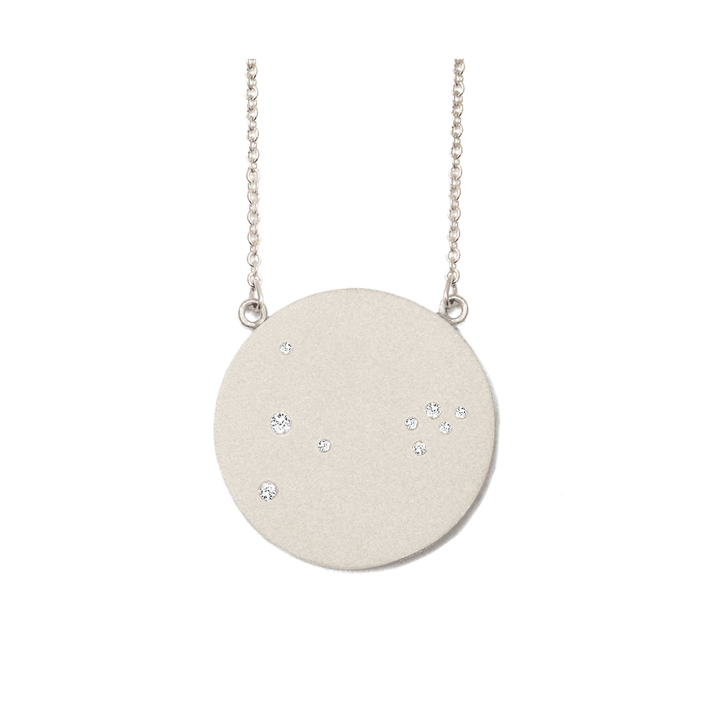Pisces Constellation Necklace in White Gold, satin finish
