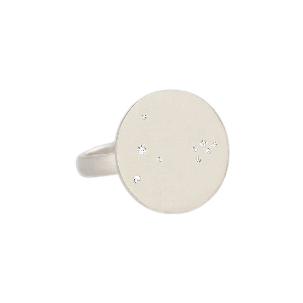 Pisces Constellation Ring in White Gold, satin finish