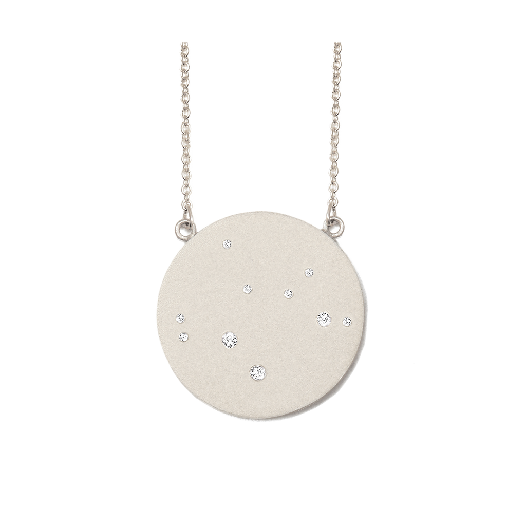 Sagittarius Constellation Necklace in White Gold, satin finish