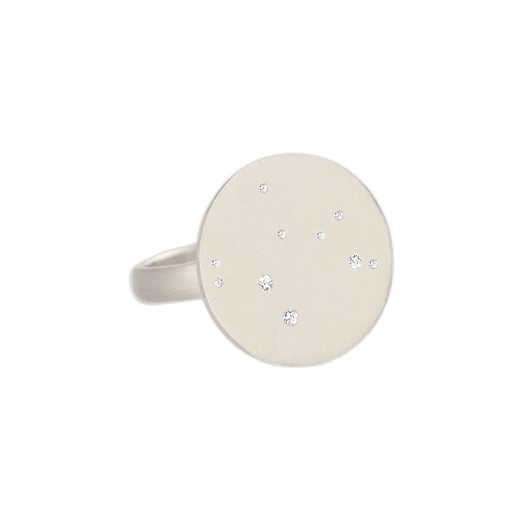Sagittarius Constellation Ring in White Gold, satin finish