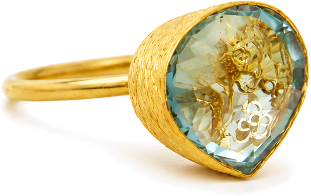 Gold ring with a pear-shaped blue topaz