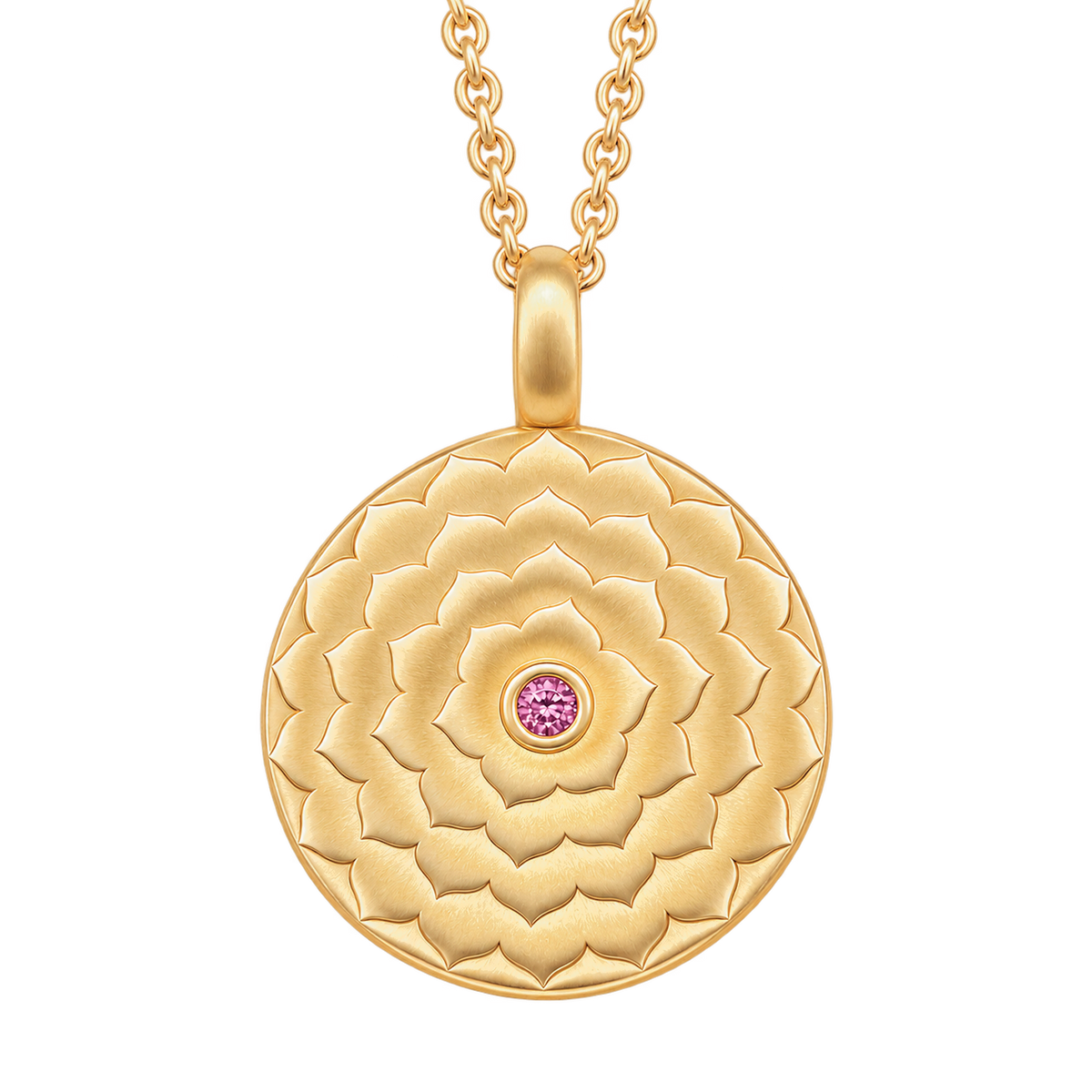 Crown Lotus Diamond Necklace with pink sapphire in Yellow Gold