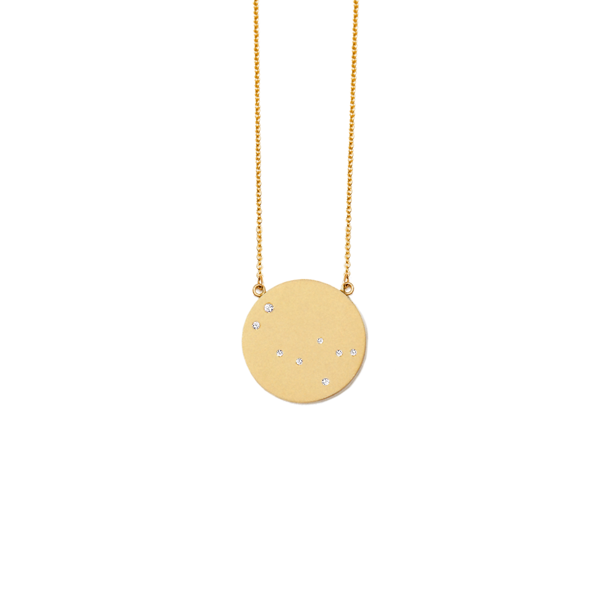 Gemini Constellation Necklace in Yellow Gold, satin finish, full length