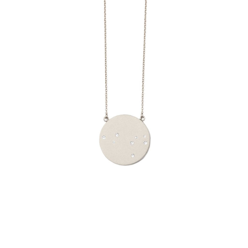 Leo Constellation Necklace in White Gold, satin finish, full length