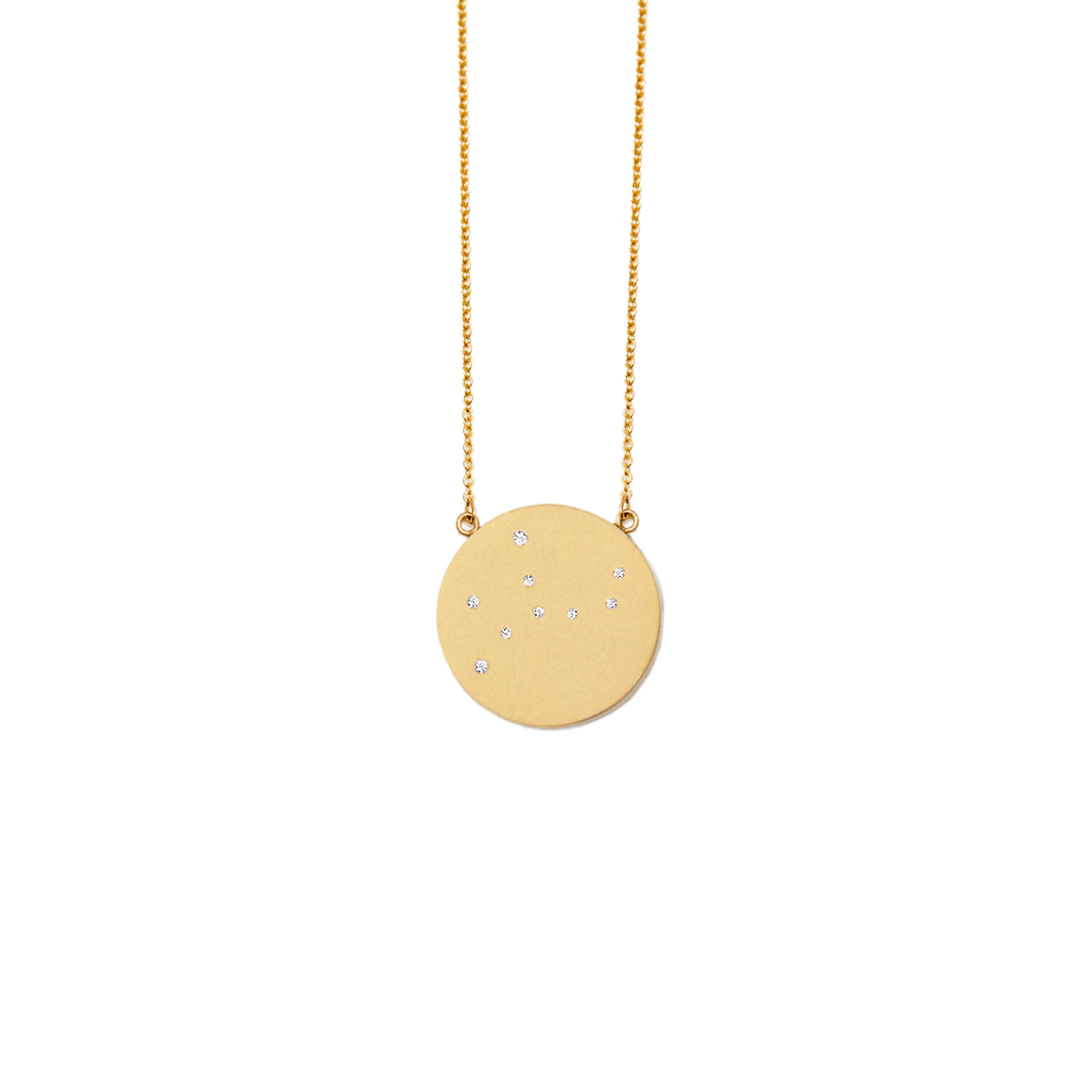 Virgo Constellation Necklace in Yellow Gold, satin finish, full length
