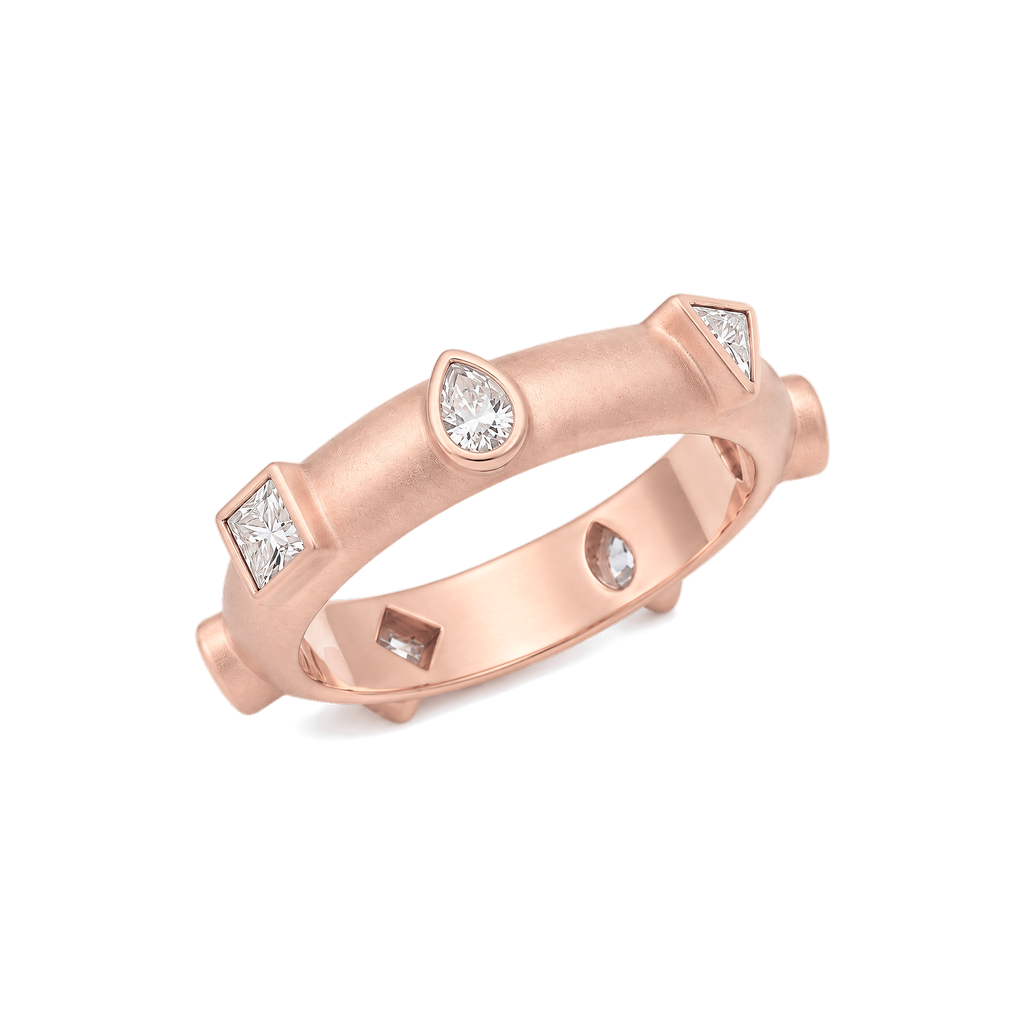 7 Centers Diamond Japa Prayer Ring in Rose Gold angled view