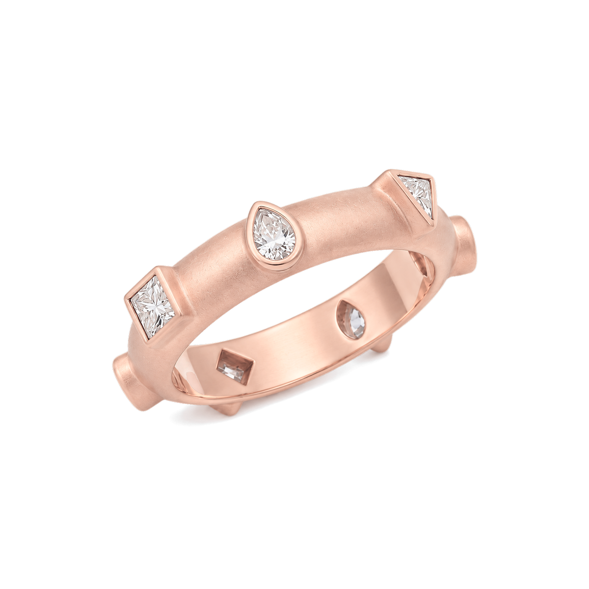 7 Centers Diamond Japa Prayer Ring in Rose Gold angled view