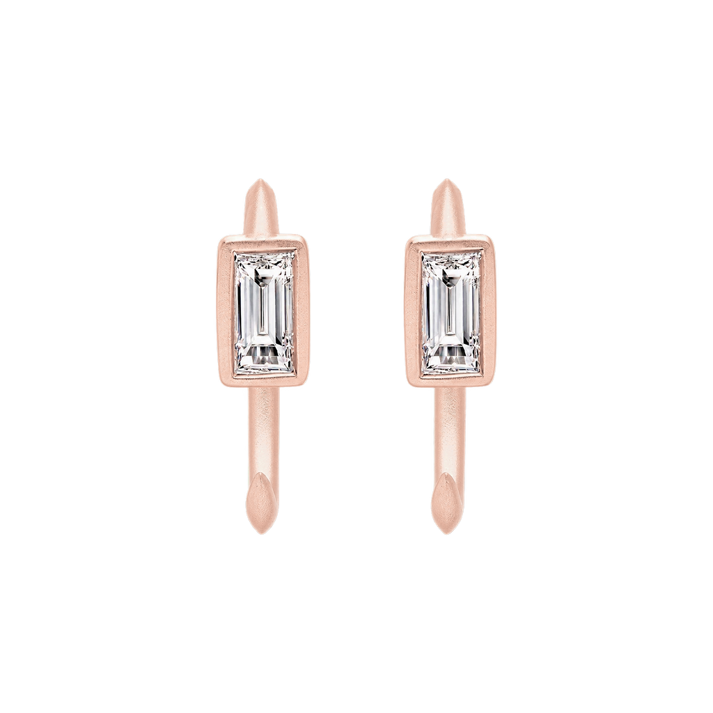 Baguette Diamond Ellipse Huggies in Rose Gold pair