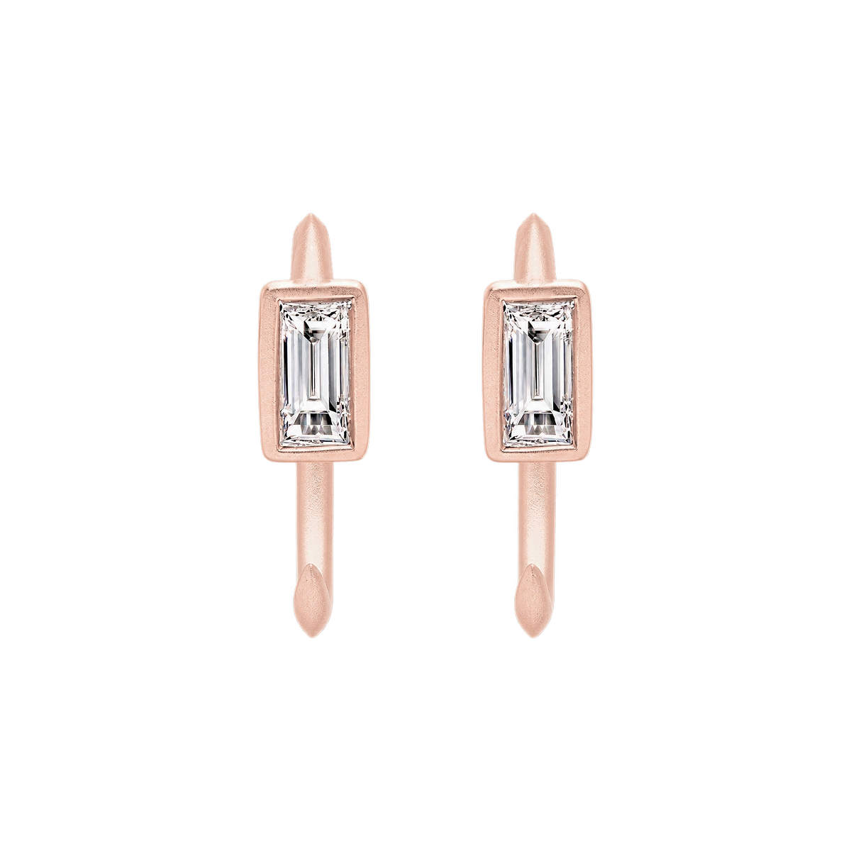 Baguette Diamond Ellipse Huggies in Rose Gold pair