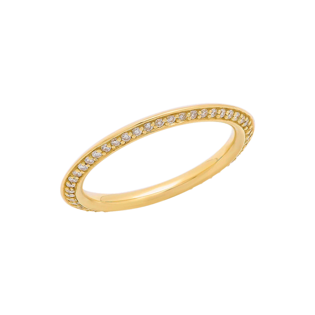 Pavé Diamond Orbit Ring in Yellow Gold angled view