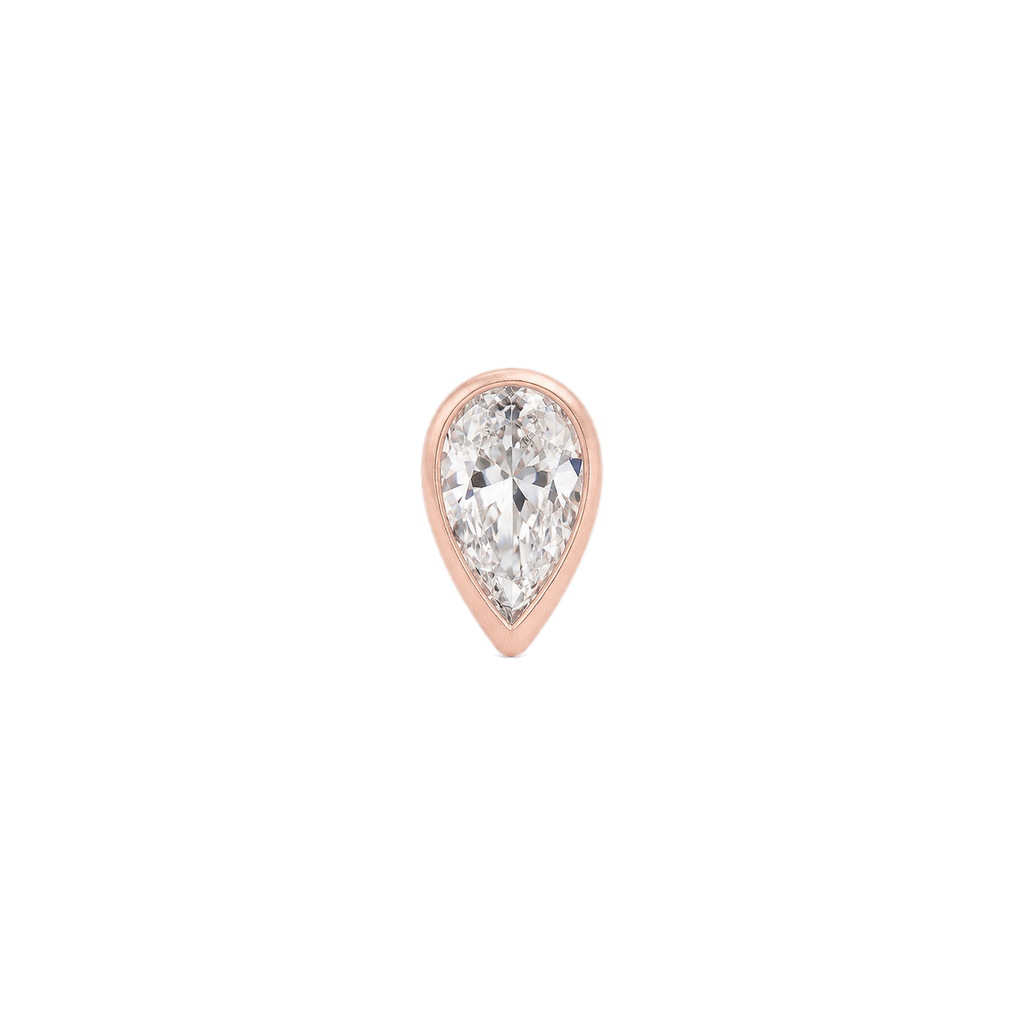 Pear Diamond Stud in Rose Gold front view