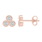 Round Diamond Trinity Stud in Rose Gold front and side view