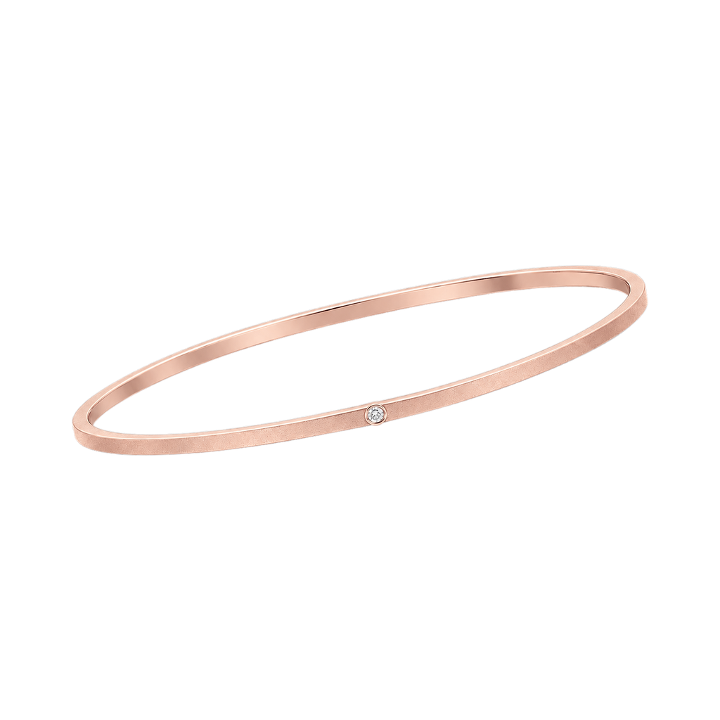 Square Solid Gold Diamond Bangle in Rose Gold angled view