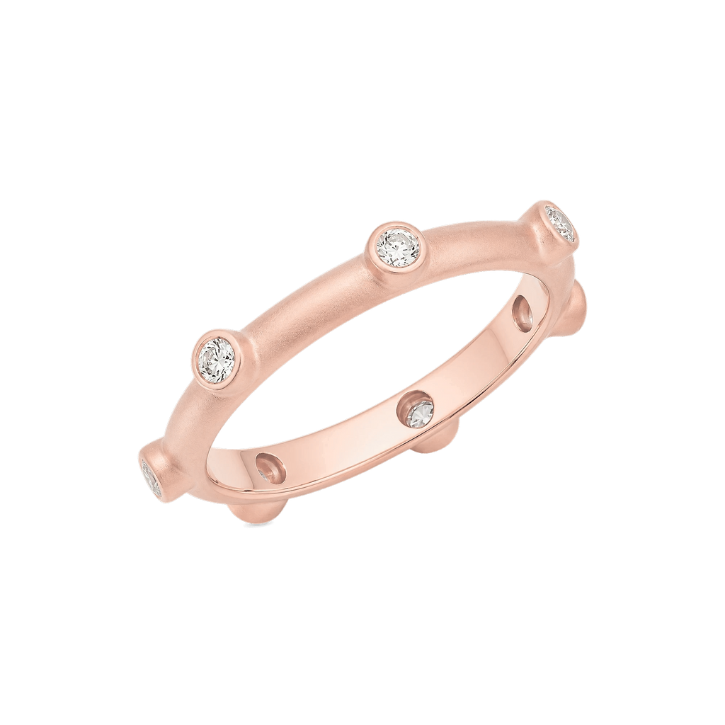 Thin Round Diamond Japa Prayer Ring in Rose Gold angled view