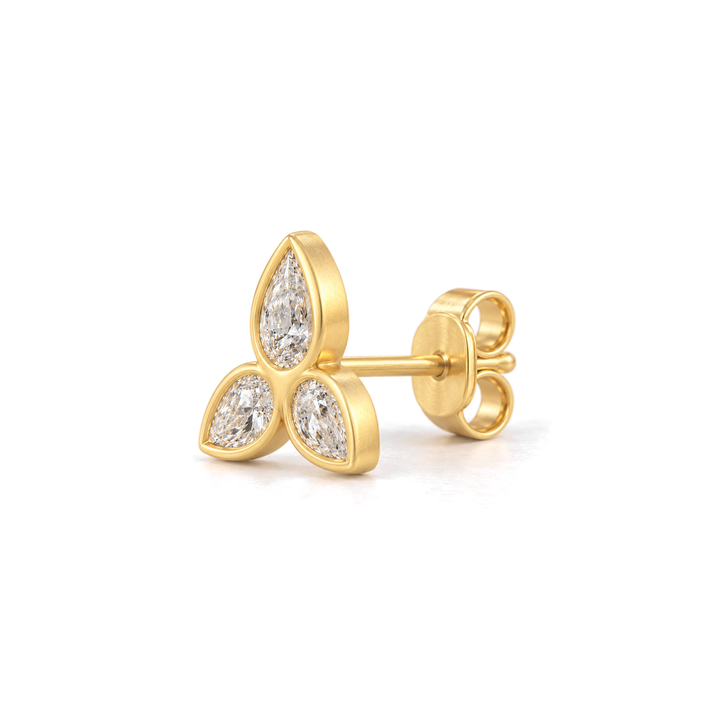 Marquis Diamond Trinity Stud in Yellow Gold side view