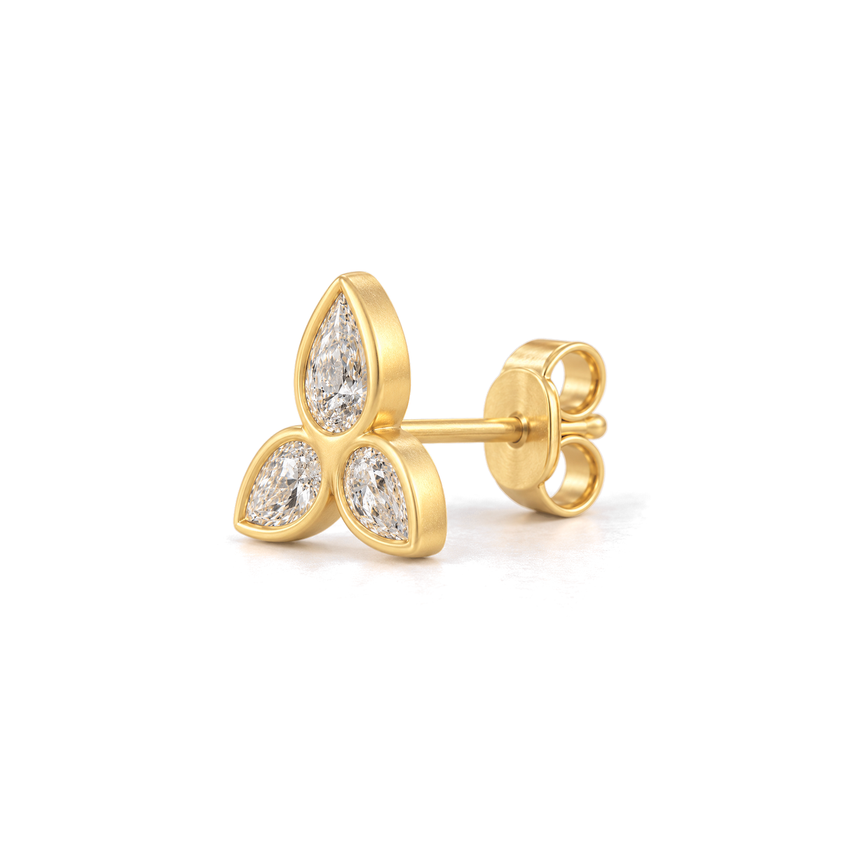 Marquis Diamond Trinity Stud in Yellow Gold side view