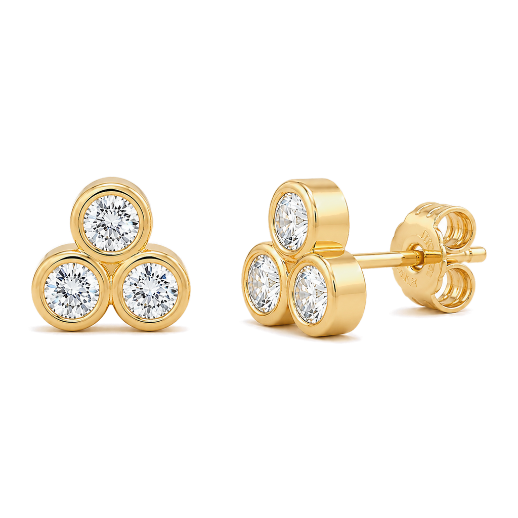 Round Diamond Trinity Stud in Yellow Gold side view