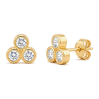 Round Diamond Trinity Stud in Yellow Gold side view