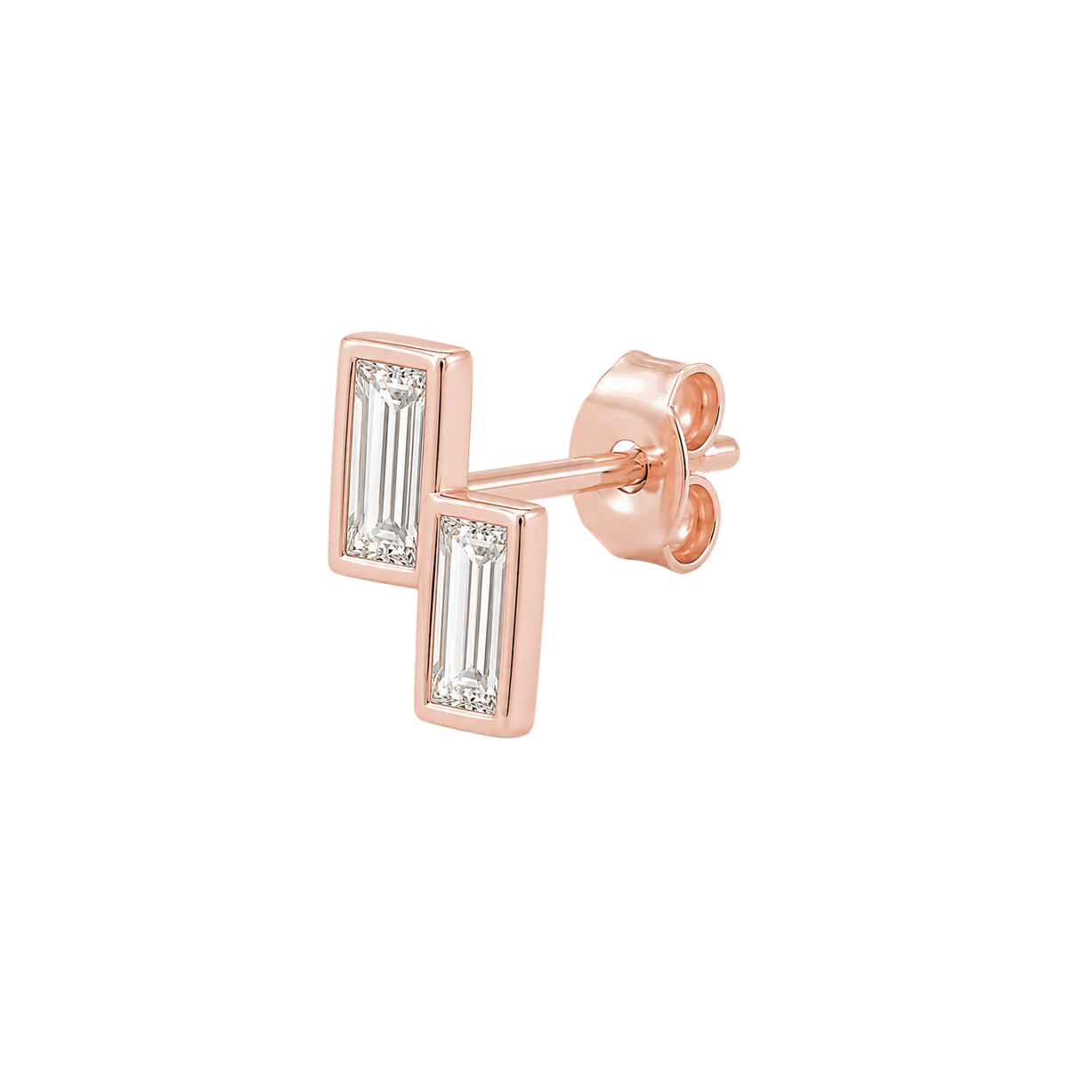 Baguette Diamond Duo Stud in Rose Gold side view
